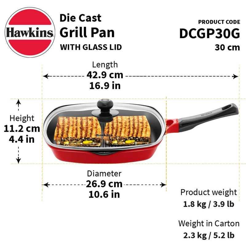 Hawkins Die Cast Nonstick 30 CM Grill Pan with Glass Lid - DCGP30G - 4