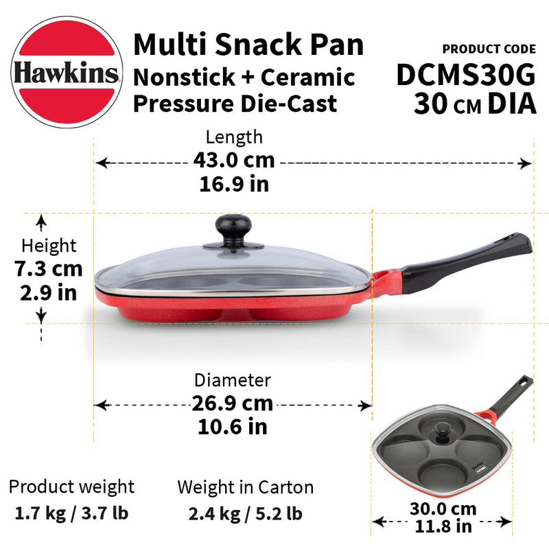 Hawkins 30 cm Die-Cast Multi Snack Pan with Glass Lid - 3