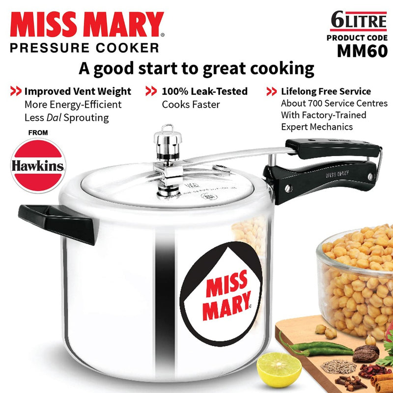 Hawkins Miss Mary Aluminium 6 Litre Pressure Cooker - 8