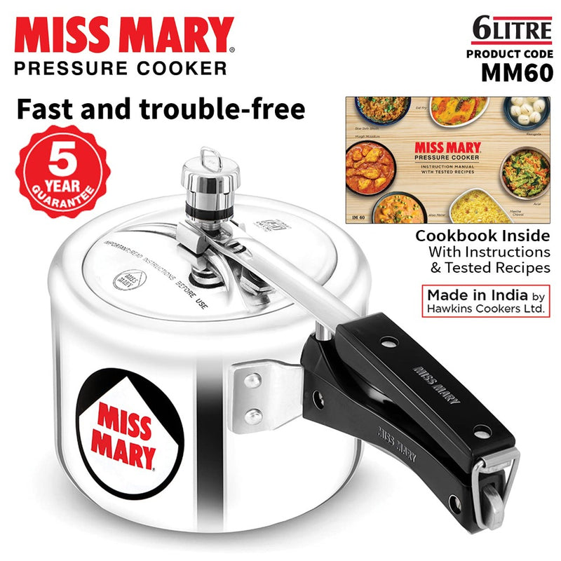 Hawkins Miss Mary Aluminium 6 Litre Pressure Cooker - 10