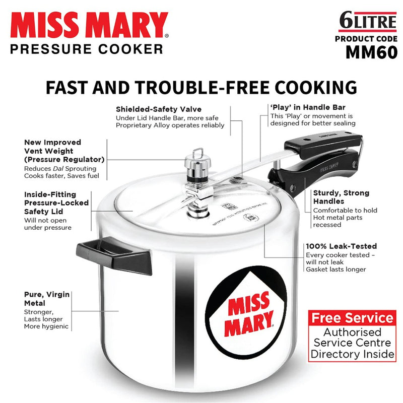 Hawkins Miss Mary Aluminium 6 Litre Pressure Cooker - 11