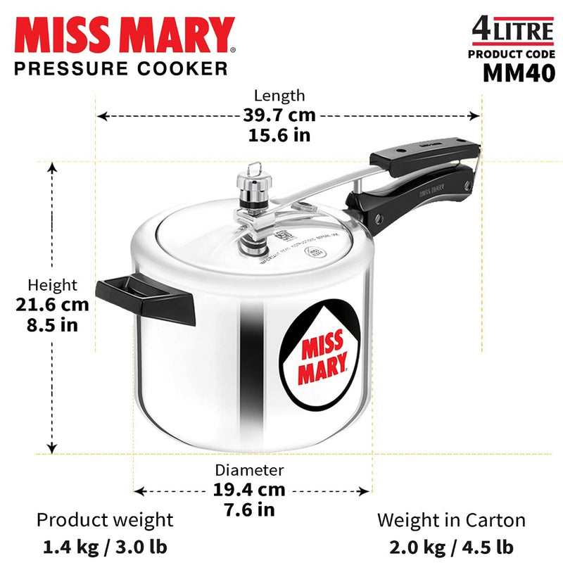 Hawkins Miss Mary Aluminium 4 Litre Pressure Cooker - 5