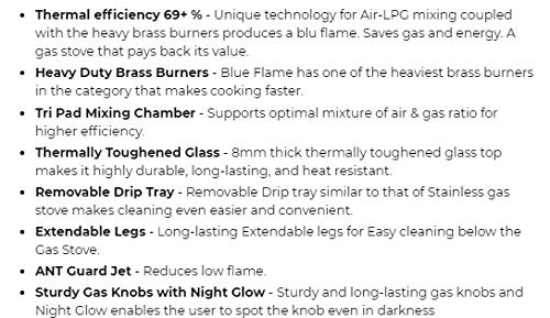 Preethi Bluflame Jumbo Max Glass Top Gas Stove 4 Burner