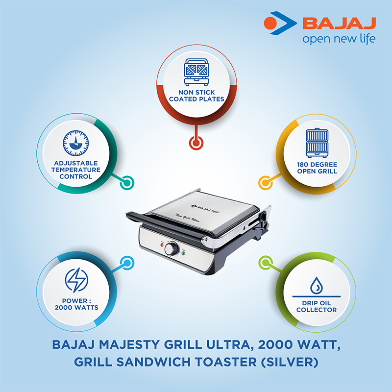 Bajaj Majesty New Grill Ultra 2000 Watt 4-Slice Sandwich Toaster