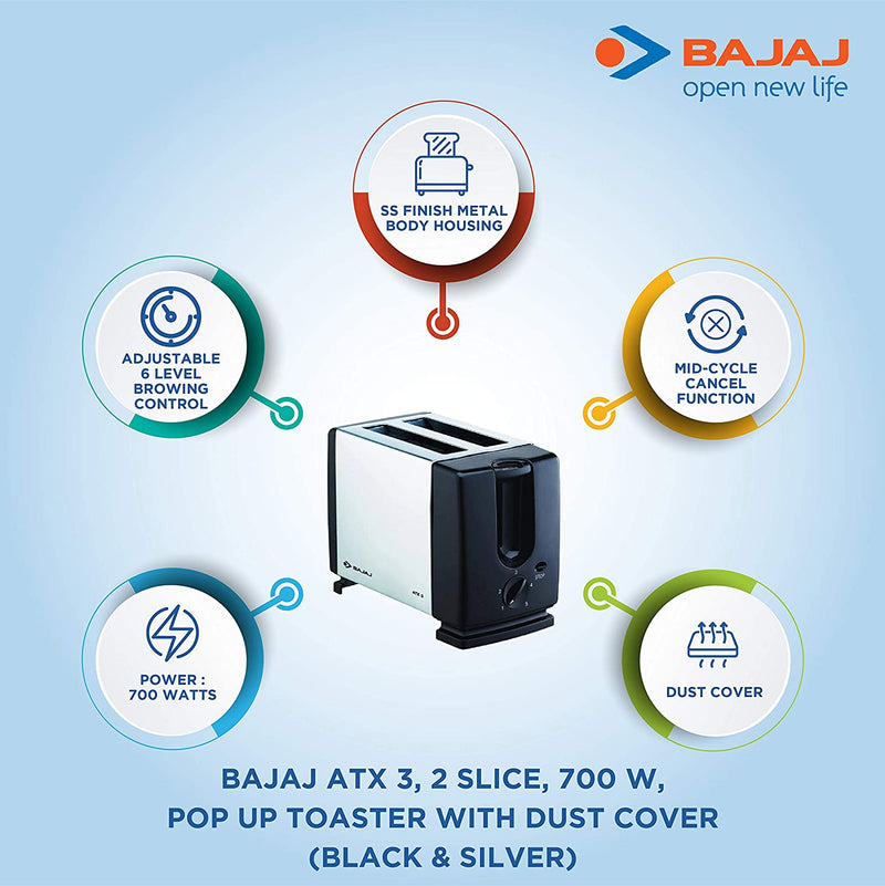 Bajaj ATX 3 750-Watt Auto Pop-up Toaster