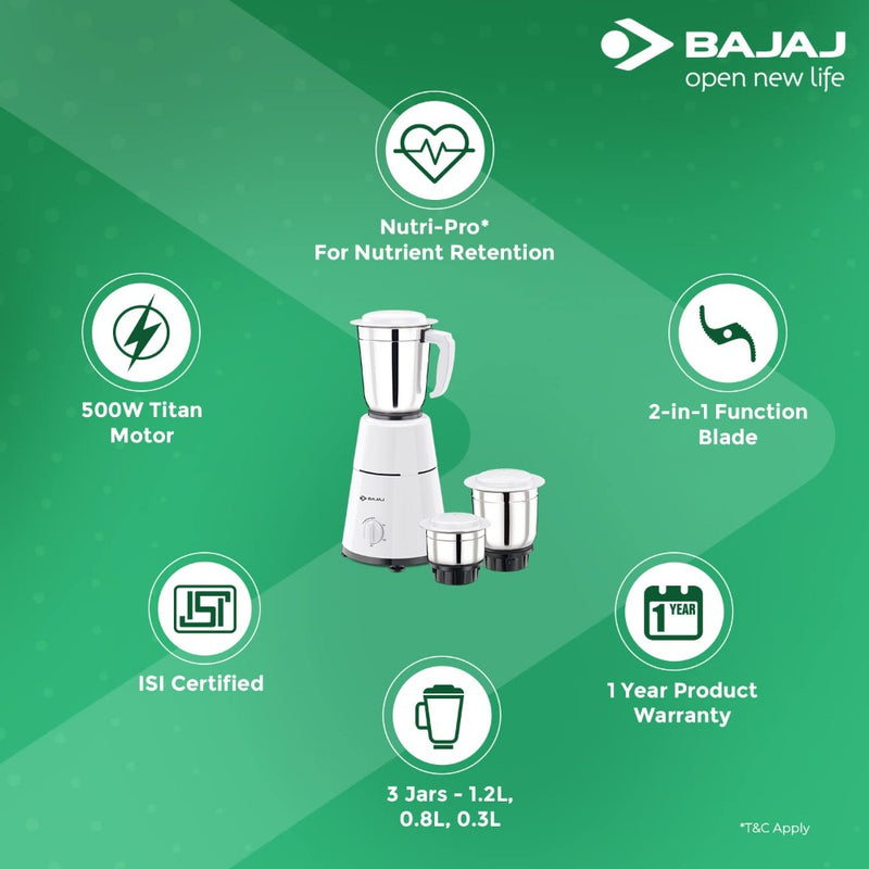 Bajaj GX1 500 Watt Mixer Grinder with 3 Jars - BJ410125 - 4