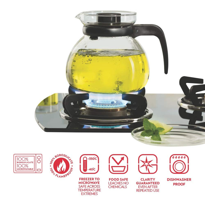 Borosil Carafe Flame Proof Glass Kettle With Stainer, 1.5L