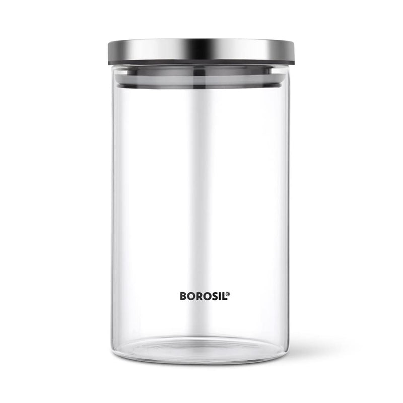 Borosil Classic Glass Storage Jar with Stainless Steel Lid - 8