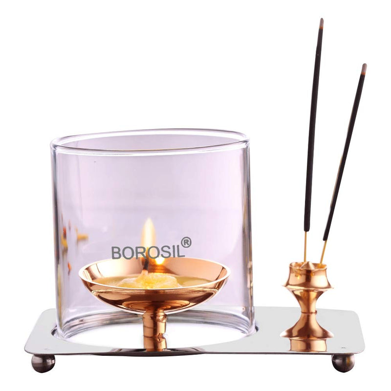 Borosil Glass Aarti Diya (Golden)