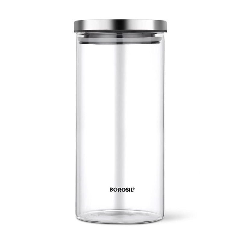 Borosil Classic Glass Storage Jar with Stainless Steel Lid - 11