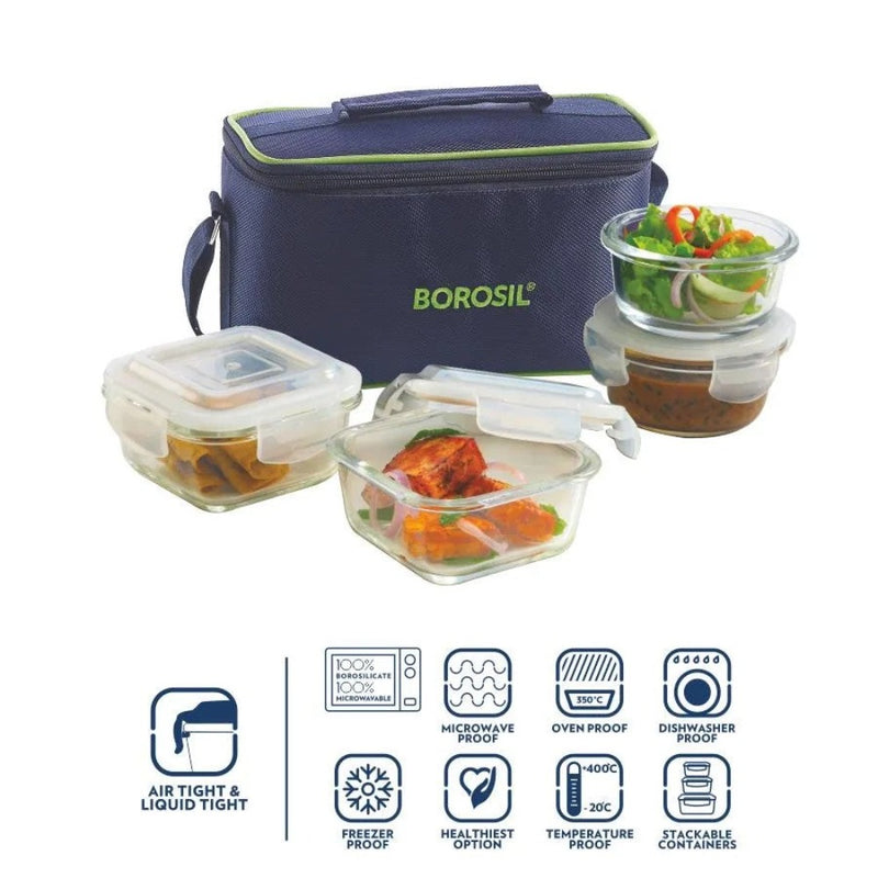 Borosil Microwavable Universal 4 Containers Borosilicate Glass Lunch Box - 6