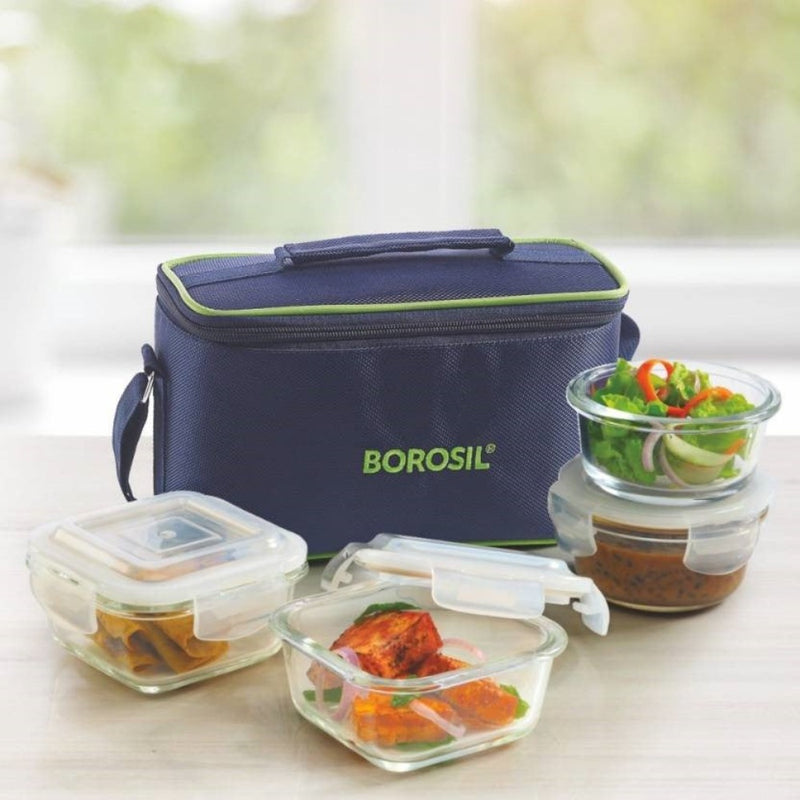 Borosil Microwavable Universal 4 Containers Borosilicate Glass Lunch Box - 1