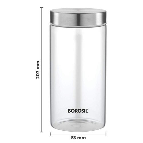 Borosil Endura Storage Glass Jar with SS Lid - 1200 ML - 10