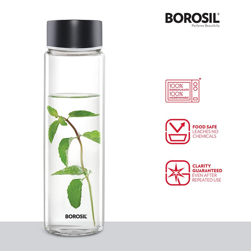 Borosil Neo 550 ML Borosilicate Glass Bottle with Black Stainless Steel Lid - 4