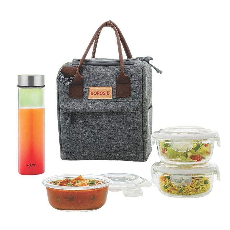 Borosil Glass Pro 3 Containers Lunch Box with Glass Bottle - 2