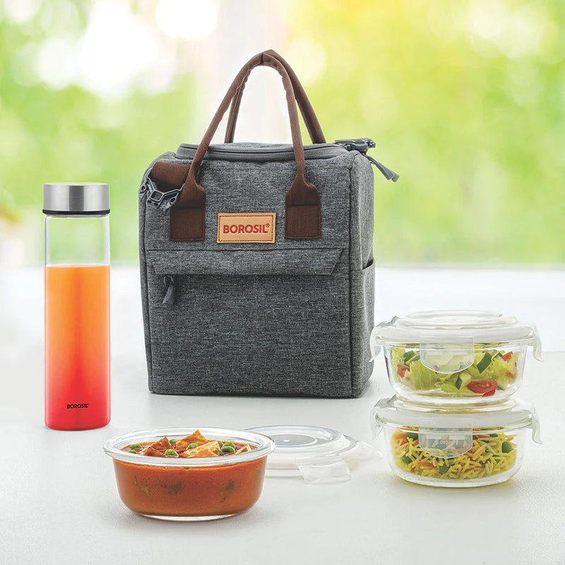 Borosil Glass Pro 3 Containers Lunch Box with Glass Bottle - 1