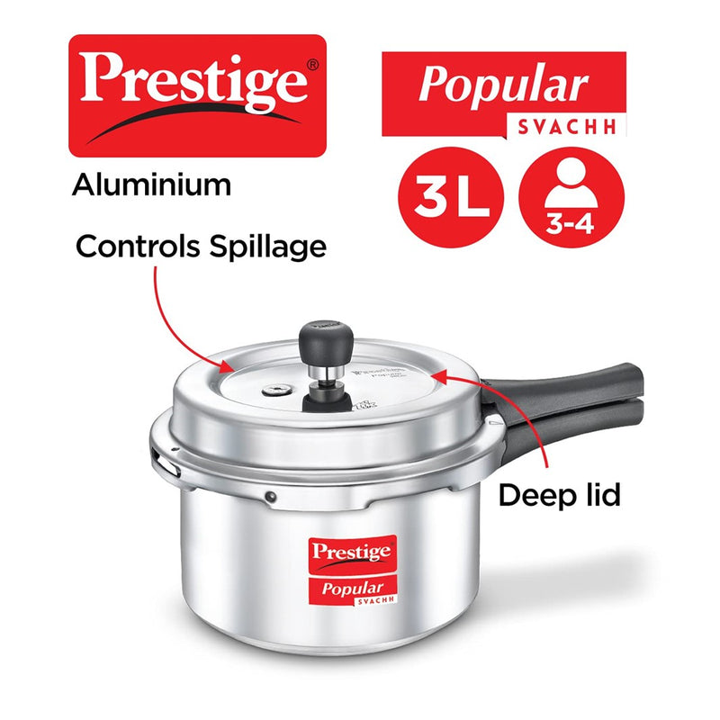 Prestige Popular Svachh Outer Lid Aluminium Pressure Cooker - 10165 - 12