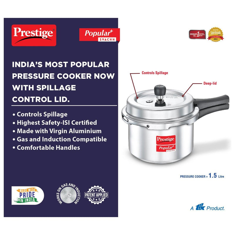 Prestige Popular Plus Svachh Outer Lid Aluminium Pressure Cooker - 10168 - 2