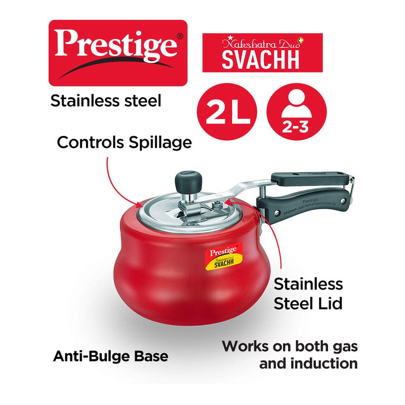 Prestige Svachh Nakshatra Duo Plus Aluminium Handi Pressure Cooker Red - 10751 - 2
