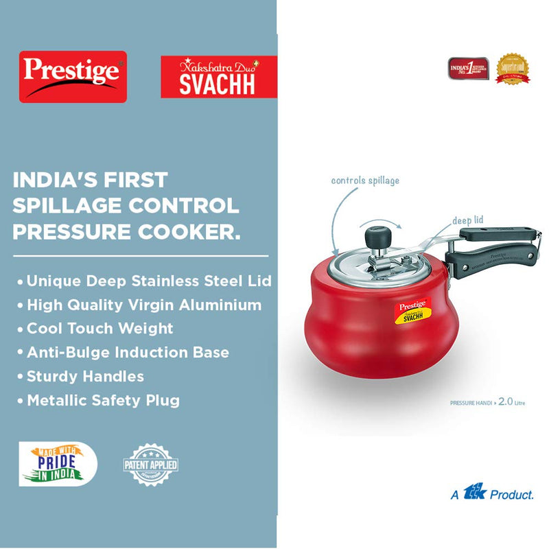 Prestige Svachh Nakshatra Duo Plus Aluminium Handi Pressure Cooker Red - 10751 - 3