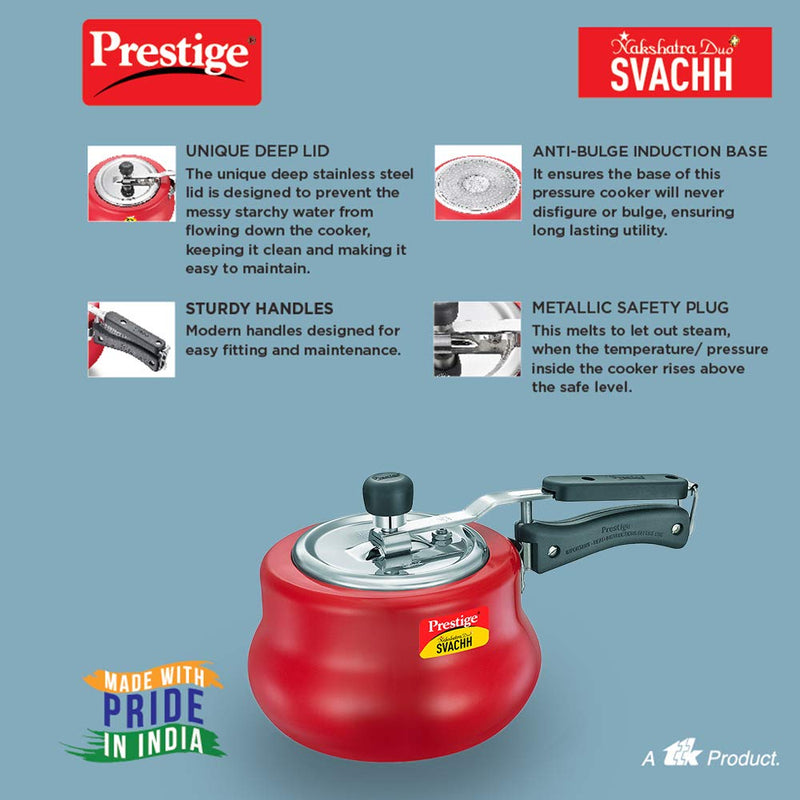 Prestige Svachh Nakshatra Duo Plus Aluminium Handi Pressure Cooker Red - 10751 - 4