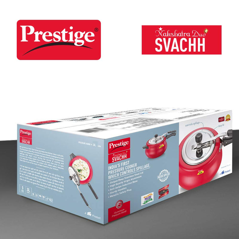 Prestige Svachh Nakshatra Duo Plus Aluminium Handi Pressure Cooker Red - 10752 - 10