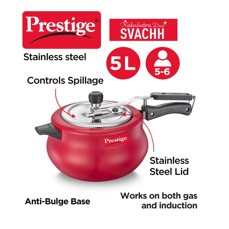 Prestige Svachh Nakshatra Duo Plus Aluminium Handi Pressure Cooker Red - 10753 - 12