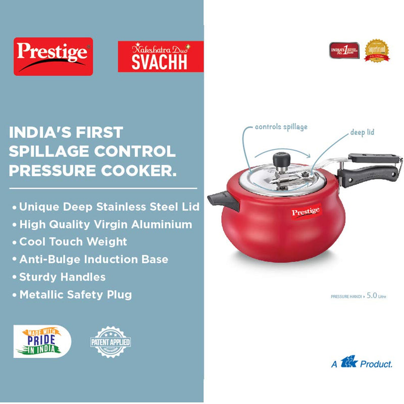Prestige Svachh Nakshatra Duo Plus Aluminium Handi Pressure Cooker Red - 10753 - 13