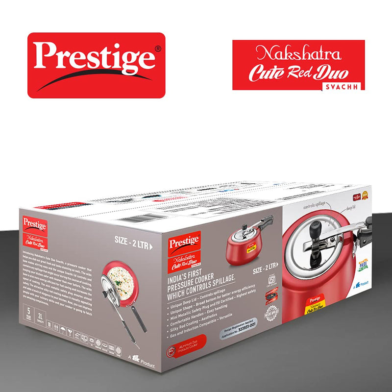 Prestige Nakshatra Cute Red Duo Svachh Aluminium Pressure Cooker - 6