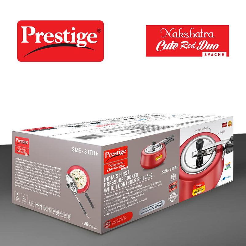 Prestige Nakshatra Cute Red Duo Svachh Aluminium Pressure Cooker - 9