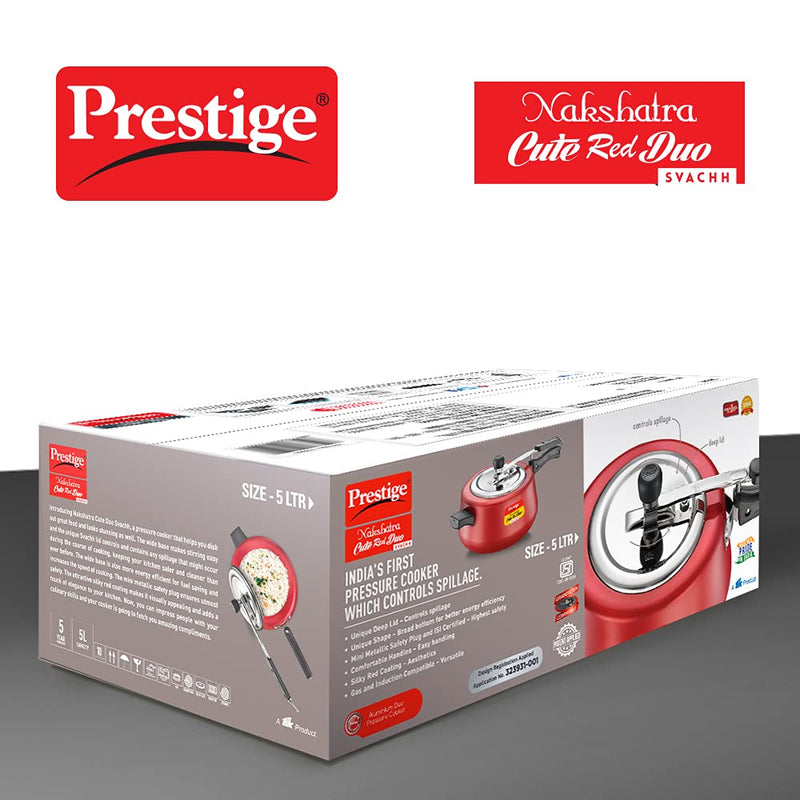 Prestige Nakshatra Cute Red Duo Svachh Aluminium Pressure Cooker - 12
