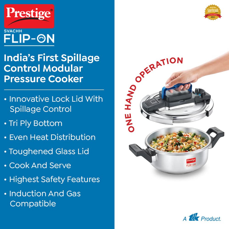 Prestige Svachh Flip-on Stainless Steel Spillage Control Pressure Cooker with Glass Lid - 20156 - 3