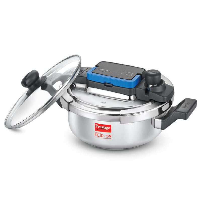 Prestige Svachh Flip-on Stainless Steel Spillage Control Pressure Cooker with Glass Lid - 20156 - 1