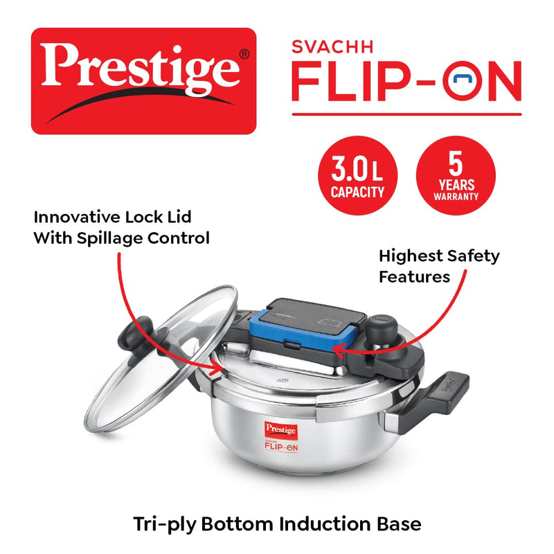 Prestige Svachh Flip-on Stainless Steel Spillage Control Pressure Cooker with Glass Lid - 20156 - 2