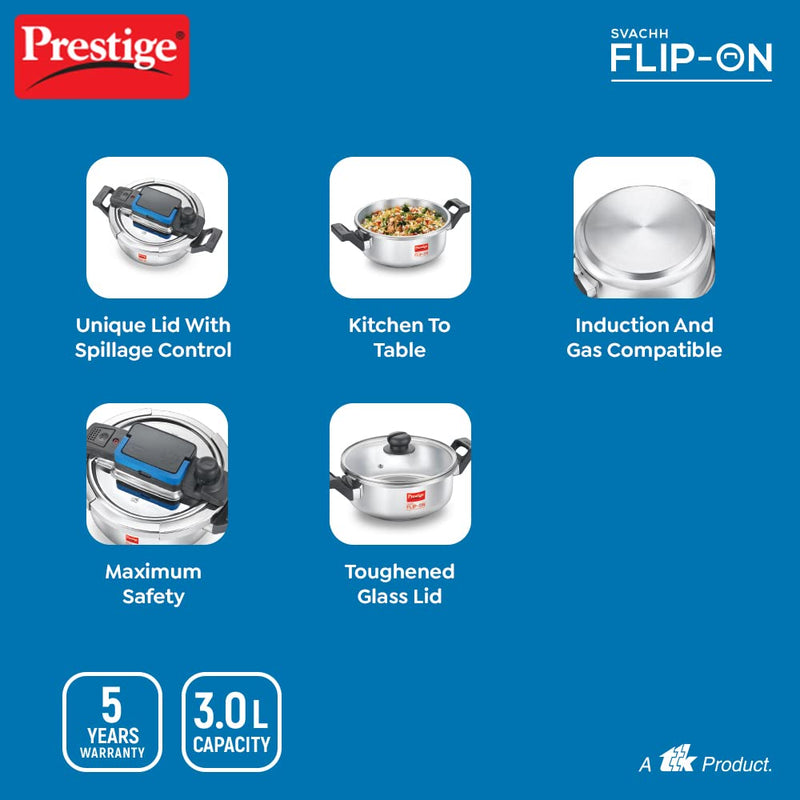 Prestige Svachh Flip-on Stainless Steel Spillage Control Pressure Cooker with Glass Lid - 20156 - 4