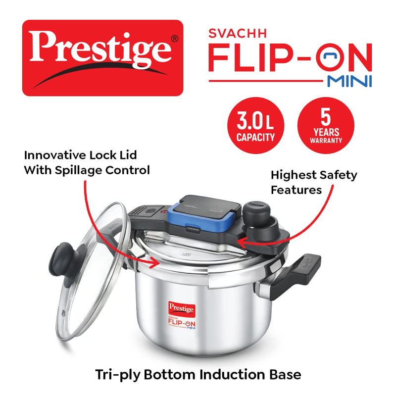 Prestige Svachh FLIP-ON Mini Stainless Steel Pressure Cooker with Glass Lid - 10
