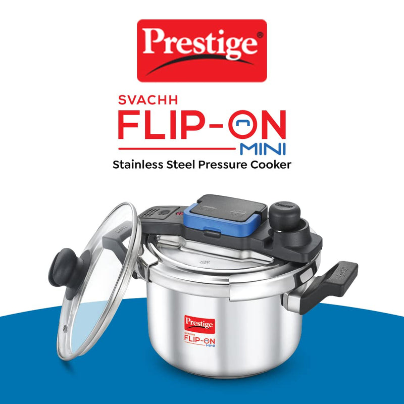 Prestige Svachh FLIP-ON Mini Stainless Steel Pressure Cooker with Glass Lid - 12