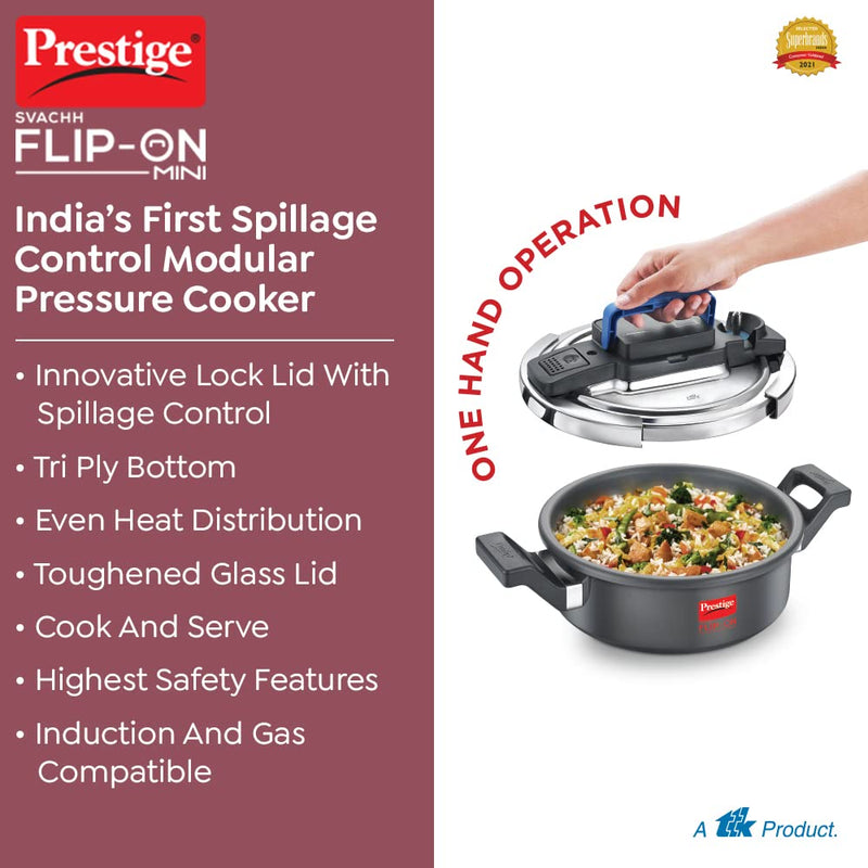 Prestige Svachh FLIP-ON Mini Hard Anodised Pressure Cooker with Glass Lid - 3
