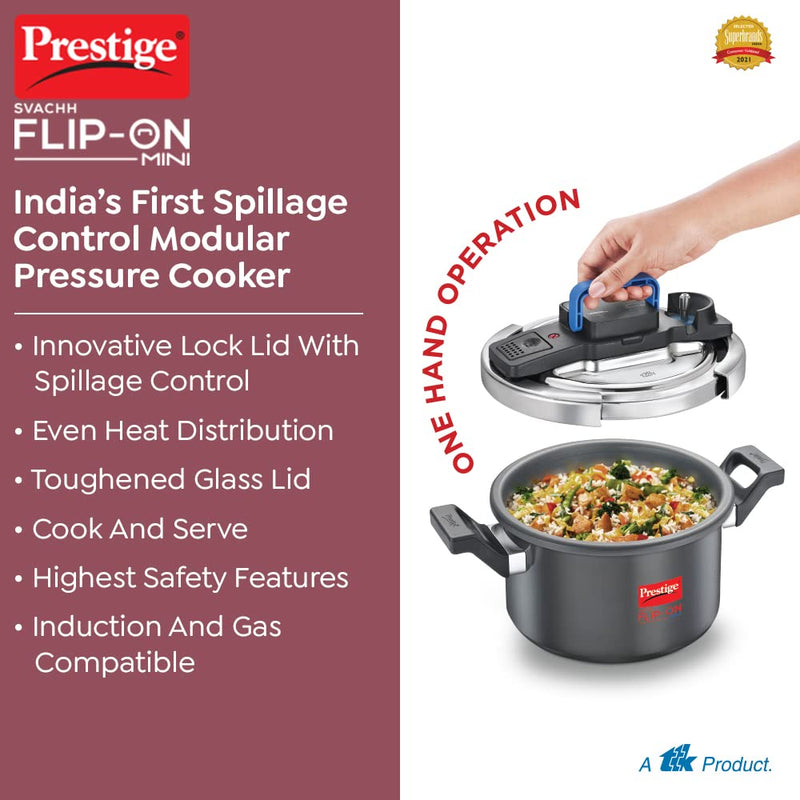 Prestige Svachh FLIP-ON Mini Hard Anodised Pressure Cooker with Glass Lid - 7