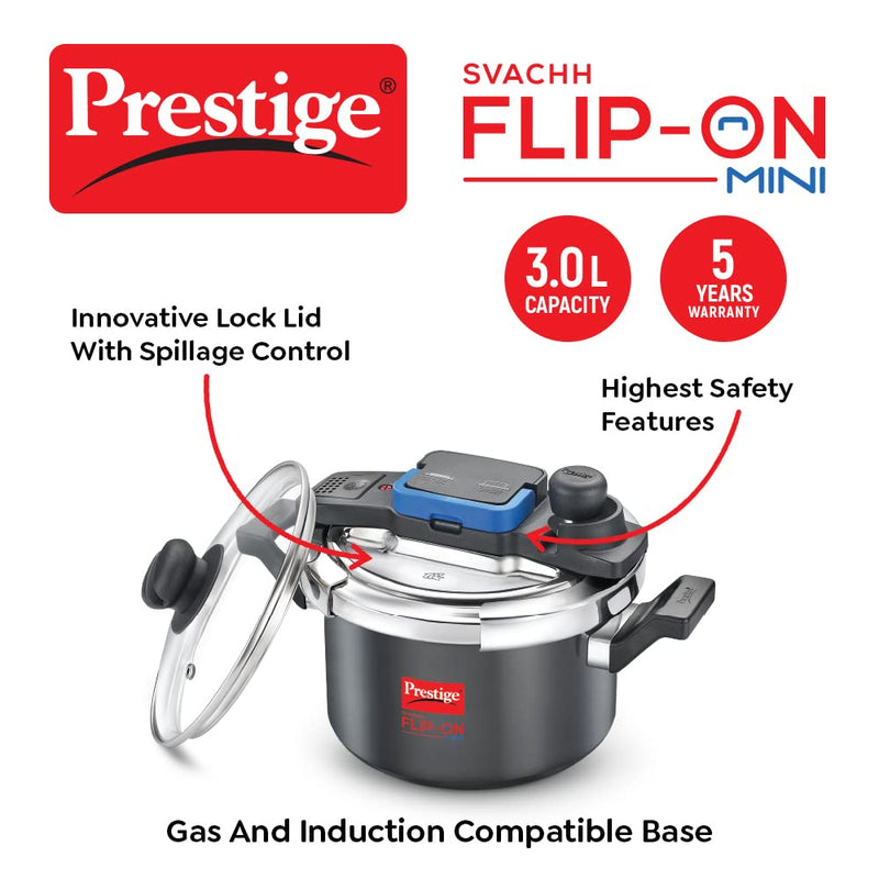 Prestige Svachh FLIP-ON Mini Hard Anodised Pressure Cooker with Glass Lid - 6