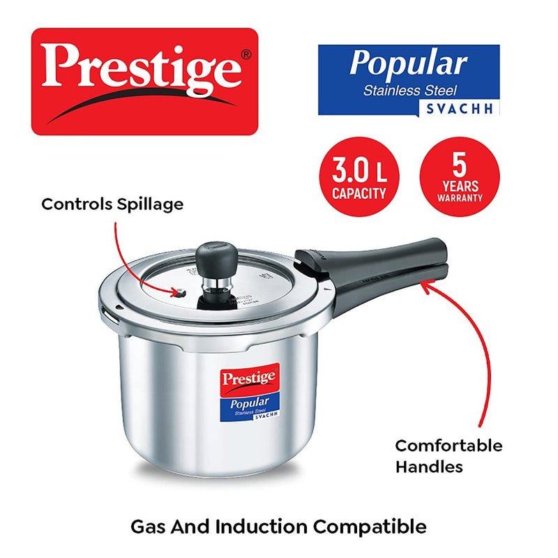 Prestige Popular Svachh Spillage Control Stainless Steel Pressure Cooker - 3