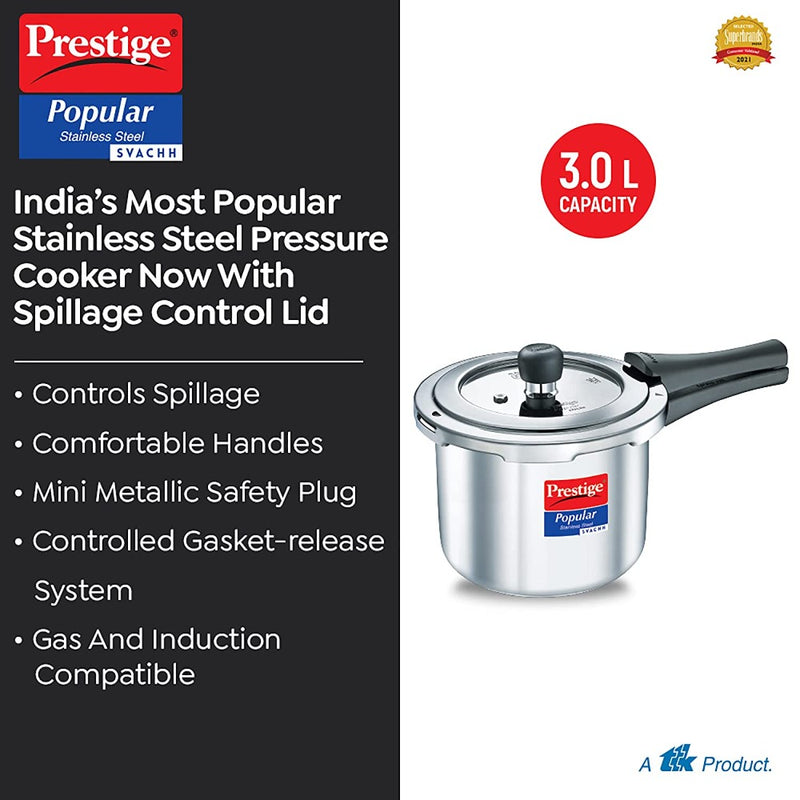 Prestige Popular Svachh Spillage Control Stainless Steel Pressure Cooker - 5