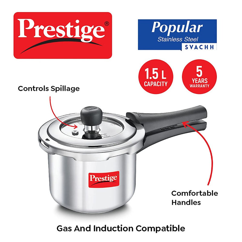 Prestige Svachh Popular 1.5 Litre Stainless Steel Pressure Cooker - 3