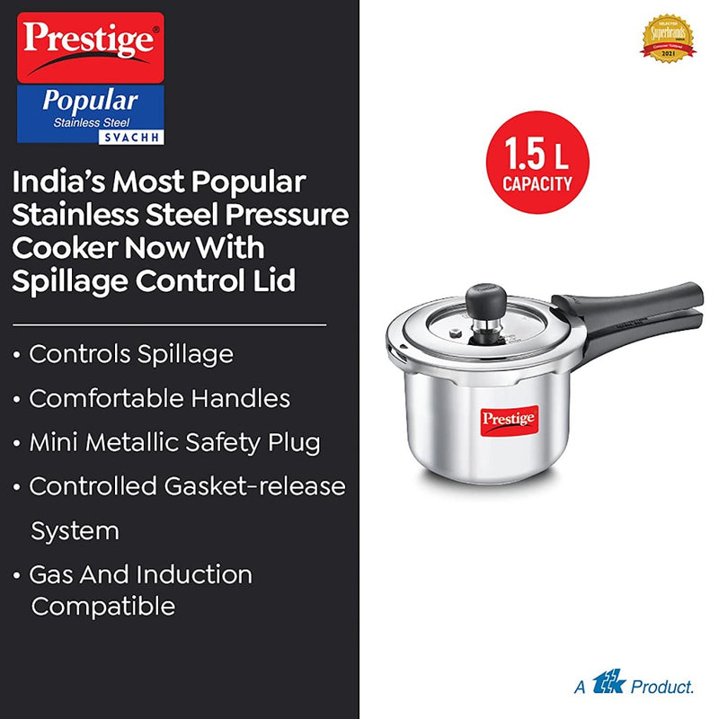 Prestige Svachh Popular 1.5 Litre Stainless Steel Pressure Cooker - 5