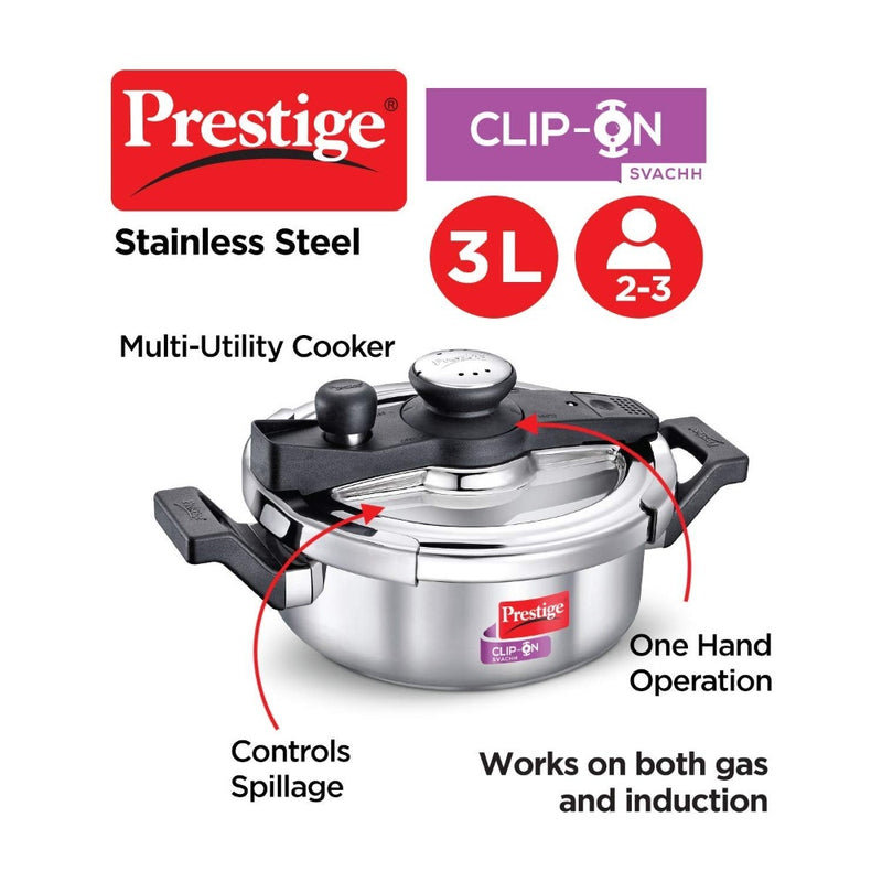 Prestige Clip-on Svachh Stainless Steel Pressure cooker with Glass Lid - 3