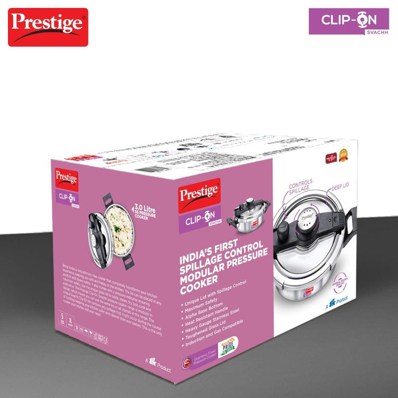 Prestige Clip-on Svachh Stainless Steel Pressure cooker with Glass Lid - 7
