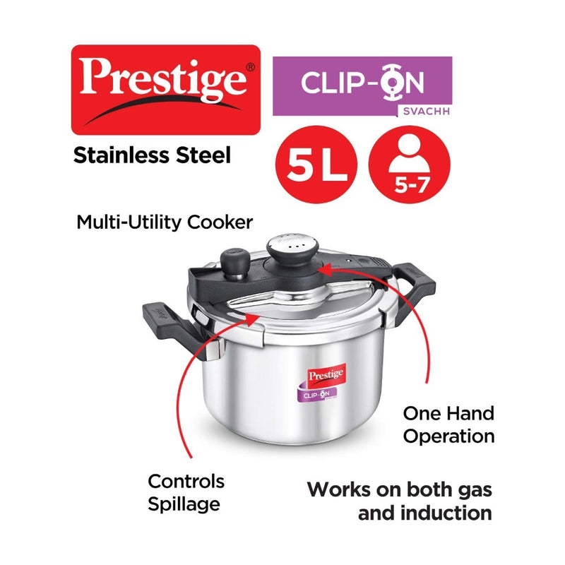 Prestige Clip-on Svachh Stainless Steel Pressure cooker with Glass Lid - 9