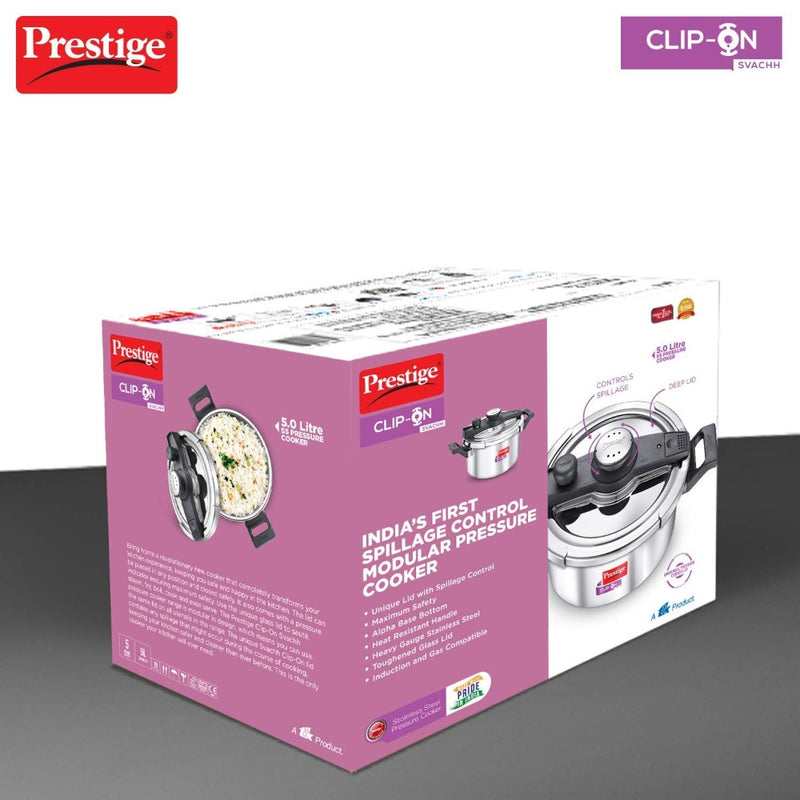 Prestige Clip-on Svachh Stainless Steel Pressure cooker with Glass Lid - 13