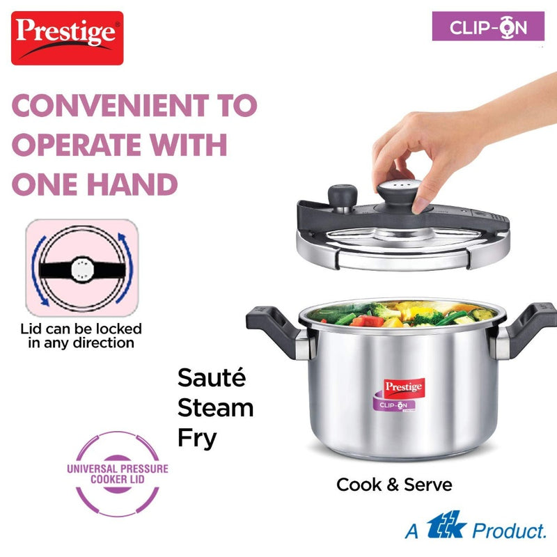 Prestige Clip-on Svachh Stainless Steel Pressure cooker with Glass Lid - 10