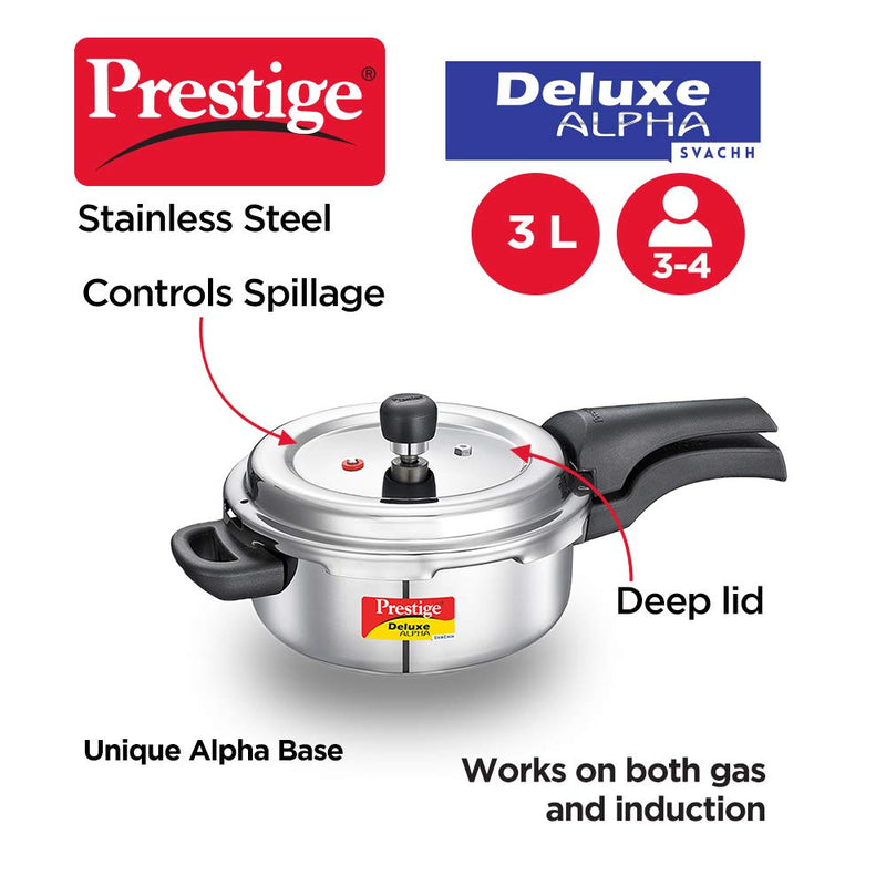 Prestige Deluxe Alpha Svachh Stainless Steel Pressure Cooker - 8